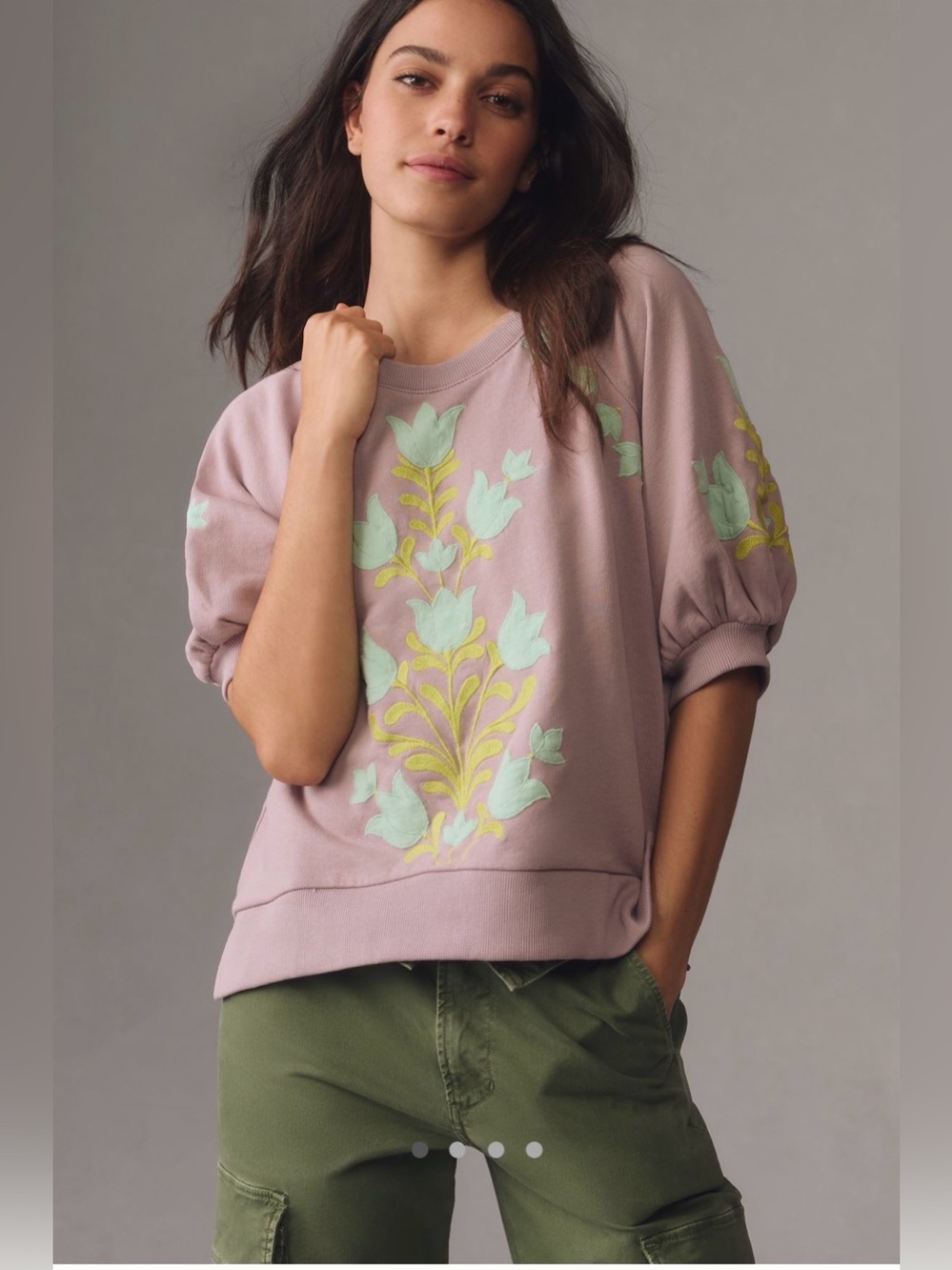 NWT by Anthropologie Short Sleeve Appliqué Sweatshirt